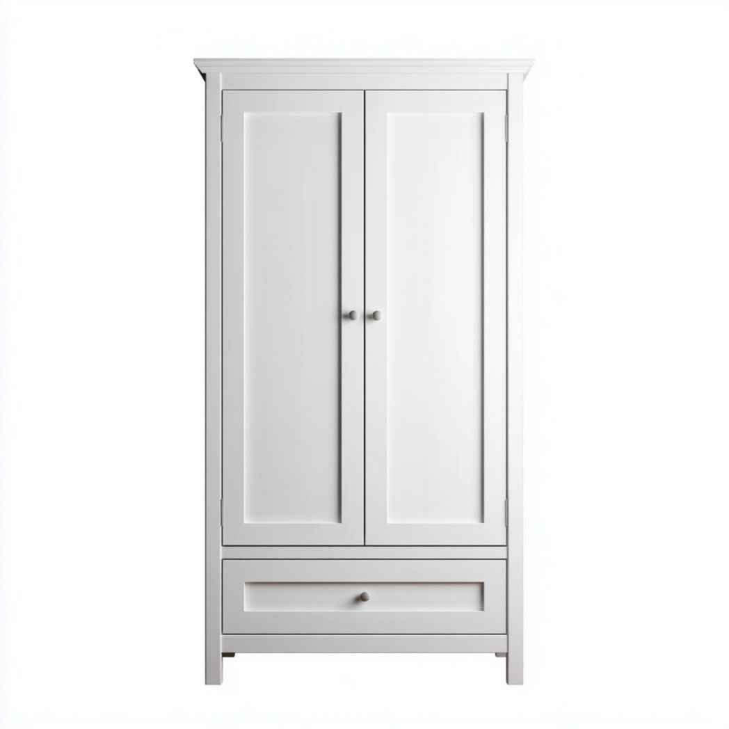 Armadio Bianco a 2 Ante con 1 Cassetto in Legno di Betulla